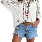 🥰Soldes d'été - 50 % de réduction💛Haut en crochet beige pour femme, d'inspiration bohème, avec encolure en V