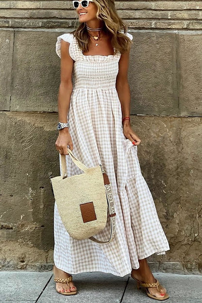 🔆⌛50% de réduction pour une durée limitée jusqu'à l'arrivée de l'été !🔥Tendance d’été femme collage plaid robe halter👗
