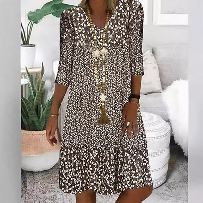 ☀Robe imprimée à manches cinq-quarts printemps/été