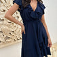 Robe élégante à taille nouée et col en V à volants pour femmes
