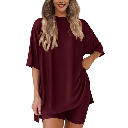 ⏳Begrenzte Zeit 50% Rabatt💥Lockeres, modisches, einfarbiges, lässiges zweiteiliges Set mit kurzen Ärmeln und Shorts