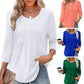 🌸50% de réduction💐T-shirt fin à col rond et à volants, coupe ample