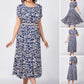 Femmes Tendance Bleu Imprimé Robe à manches courtes avec ceinture