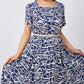 Femmes Tendance Bleu Imprimé Robe à manches courtes avec ceinture