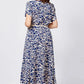 Femmes Tendance Bleu Imprimé Robe à manches courtes avec ceinture
