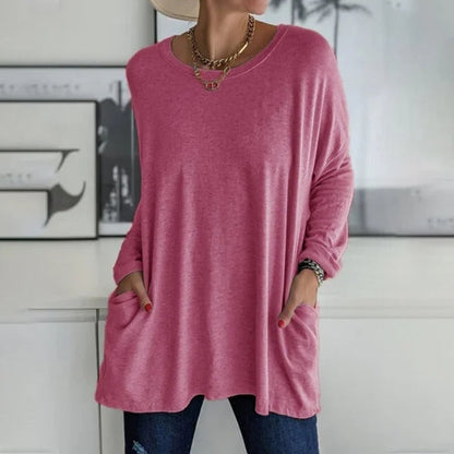 ❤️‍🔥T-shirt à col rond, manches longues et pochettes pour femmes